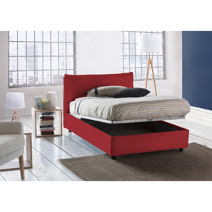 Letto piazza e mezza Desirée, Letto contenitore con rivestimento in tessuto, 100% Made in Italy, Apertura frontale, con materasso Cm 120x190 incluso, Rosso