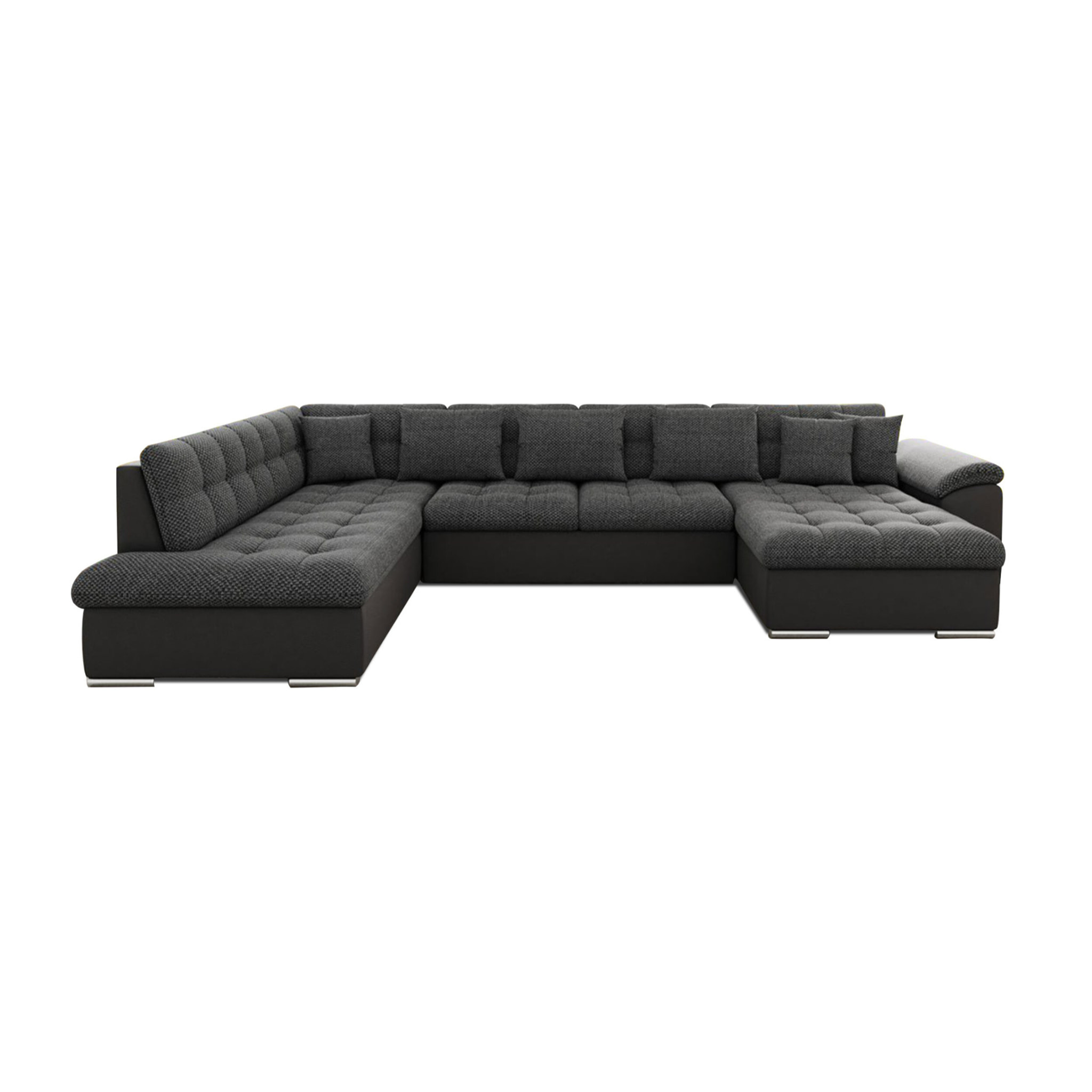 Chuck - canapé panoramique d'angle gauche XXL - convertible avec coffre - 7 places - Noir / Gris