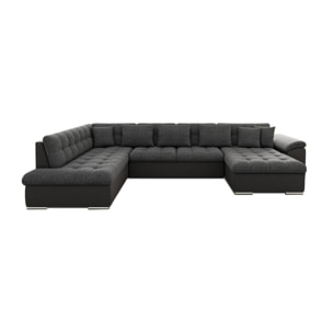 Chuck - canapé panoramique d'angle gauche XXL - convertible avec coffre - 7 places - Noir / Gris