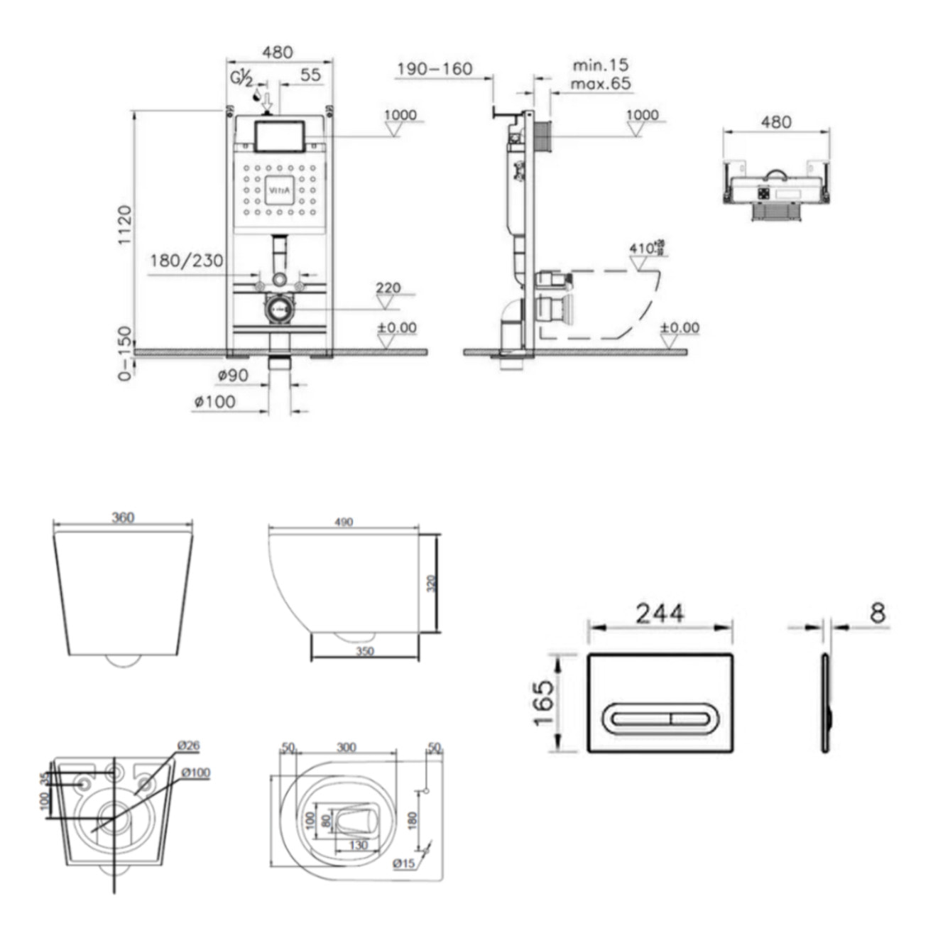 V-Fix Core pack WC bâti-support autoportant + WC sans bride Ceramia PixL avec abattant SoftClose + plaque (VICEPXWT01-FR)