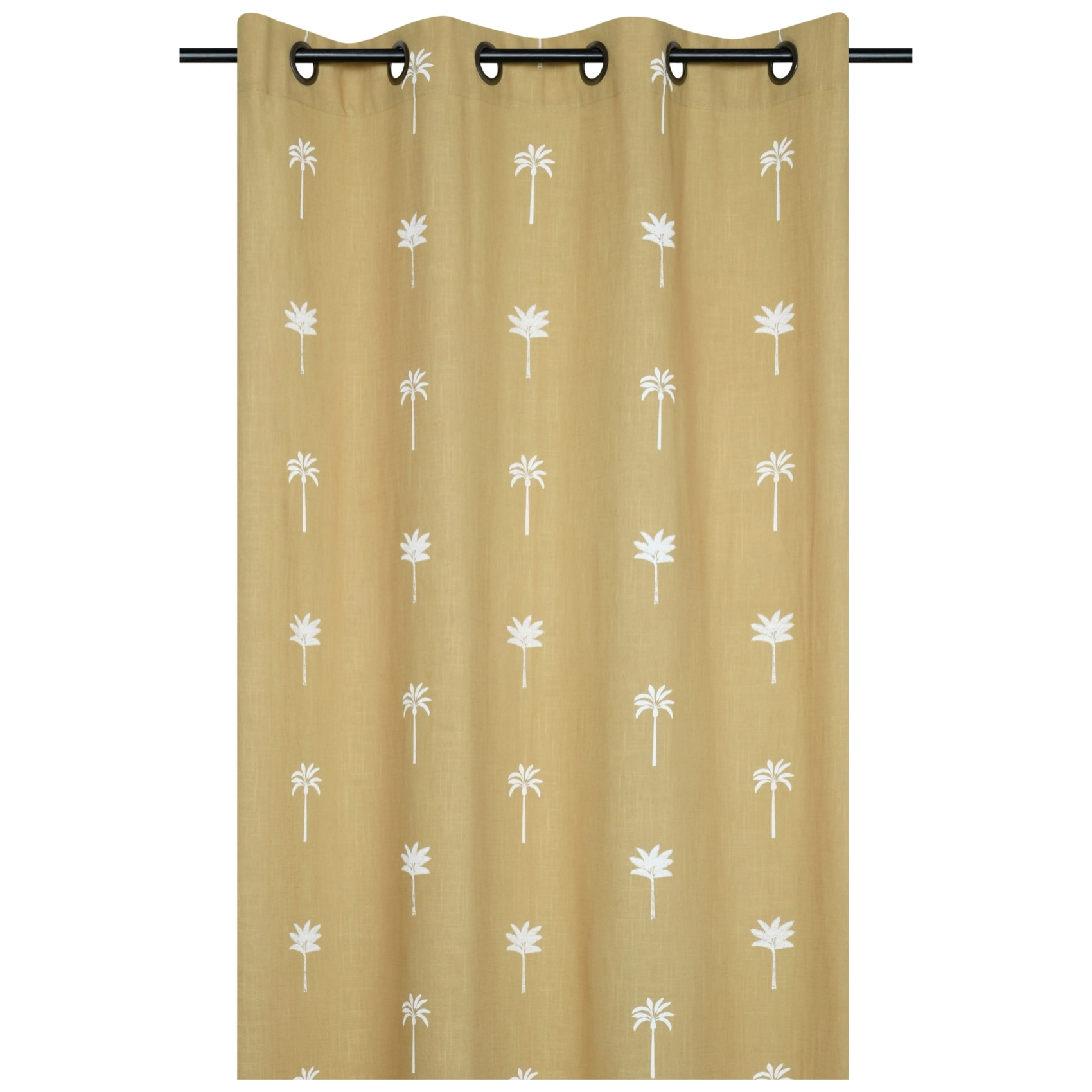 Rideau motifs palmier brodés - Jaune moutarde