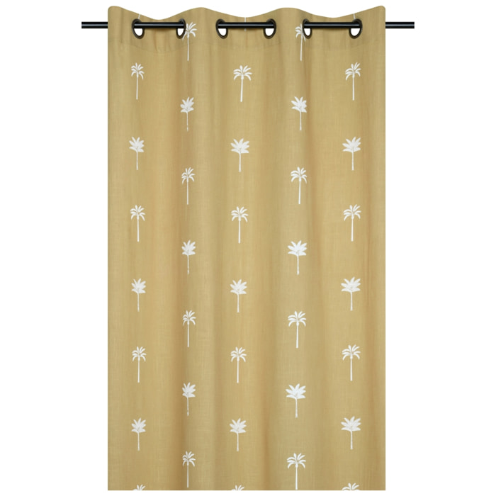Rideau motifs palmier brodés - Jaune moutarde
