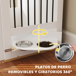 Jaula para Perros Medianos 2 en 1 Mesa Auxiliar con 2 Puertas con Pestillo Comedero Giratorio de 360° 2 Cuencos y Almohadillas Antideslizantes 80x55x71,5 cm Blanco