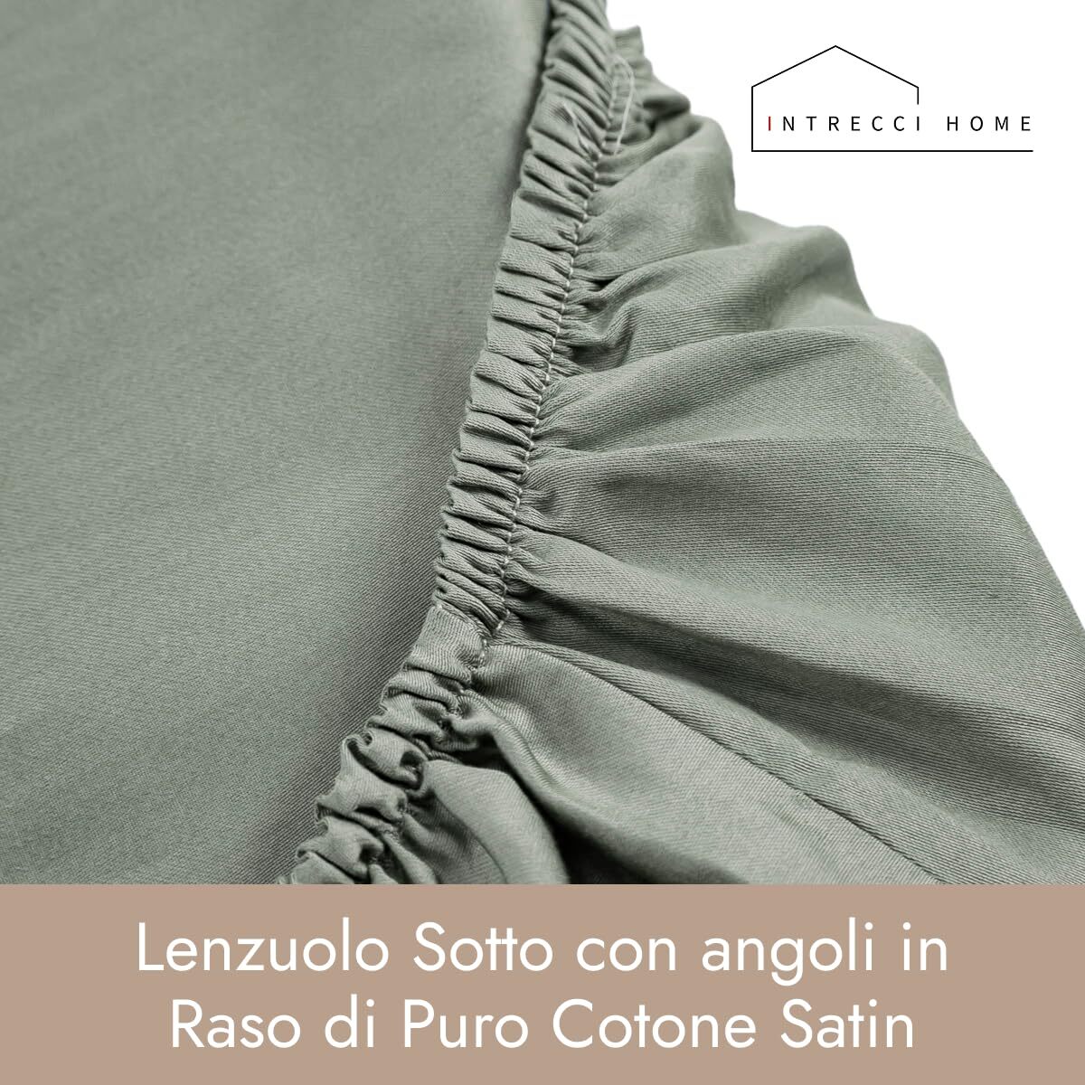 Intrecci Home Lenzuolo con Angoli, Lenzuolo Sotto in Raso di Puro Cotone Satin,Made in Italy, Morbidezza Suprema, Elegante e Confortevole, Tinta Unita