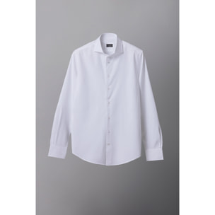 Camicia Uomo 1 Bottone Morbido Jacquard Fantasia Bianco e Bianco