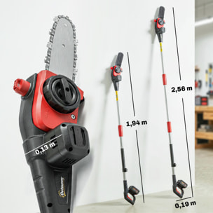 Motosierra de Batería Extensible 1,94-2,56 m, Motosierra Eléctrica con Motor 300 W, 2 Baterías 4,0 Ah, Cargador, Doble Bloqueo, Lubricación Automática, Correa, 6 m/s, para Podar Árboles