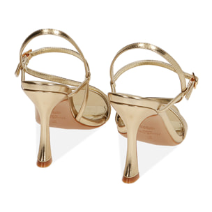 Sandali oro laminato, tacco 9,5 cm