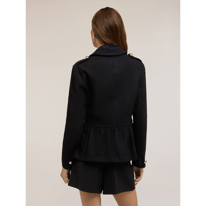 Motivi - Giacca con arricci in panno misto lana - Nero