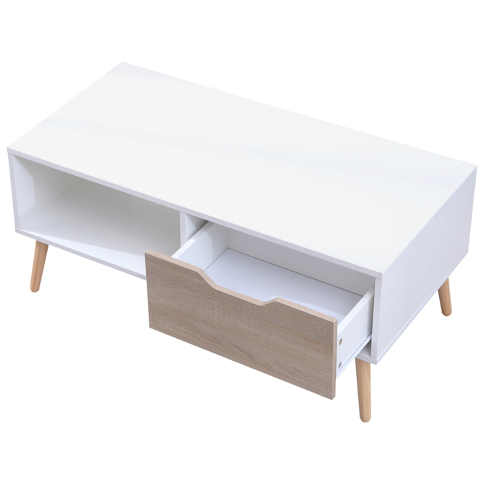 Table basse avec tiroir style scandinave blanche FREJA