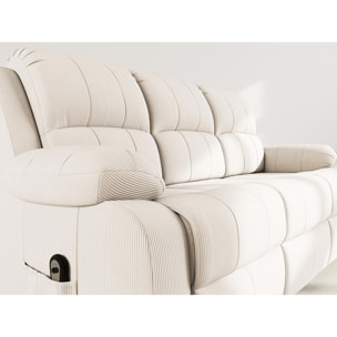 Armand - Canapé 3 places relax électrique en velours côtelé - Beige