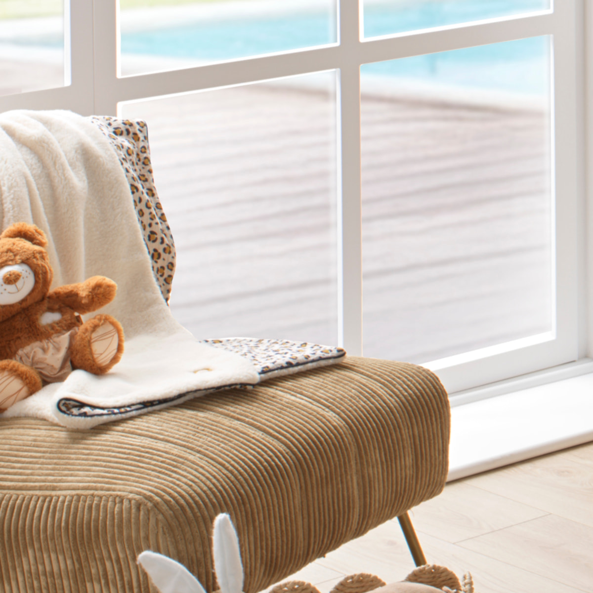 Couverture bébé léopard en gaze de coton et sherpa