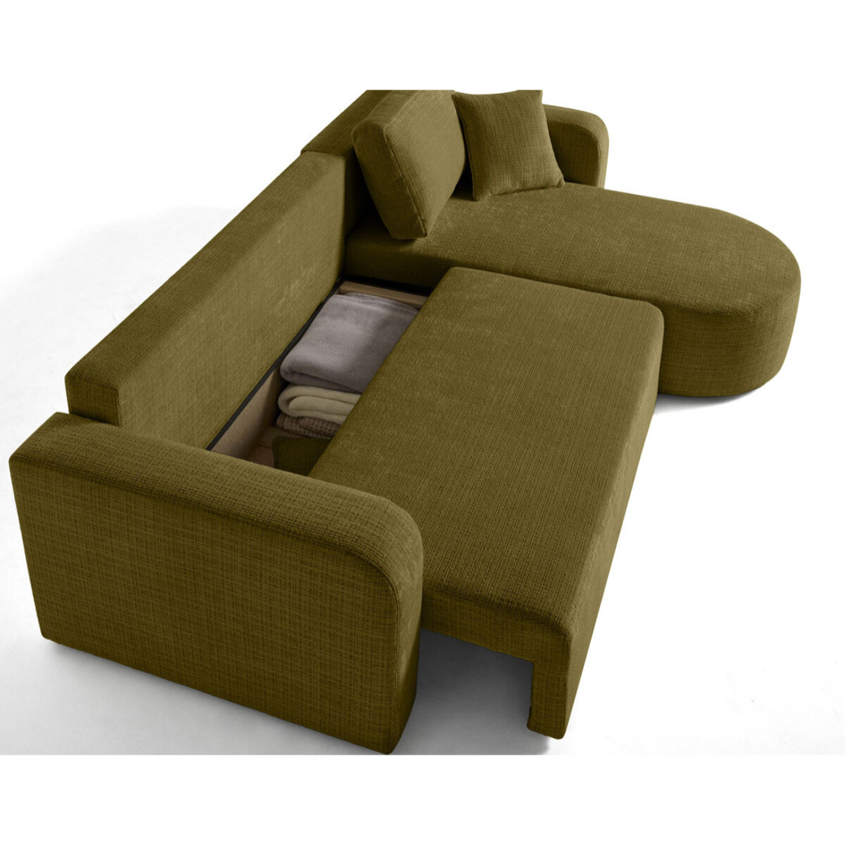Miro - canapé d'angle réversible - 4 places - convertible avec coffre - en velours texturé - Vert Olive