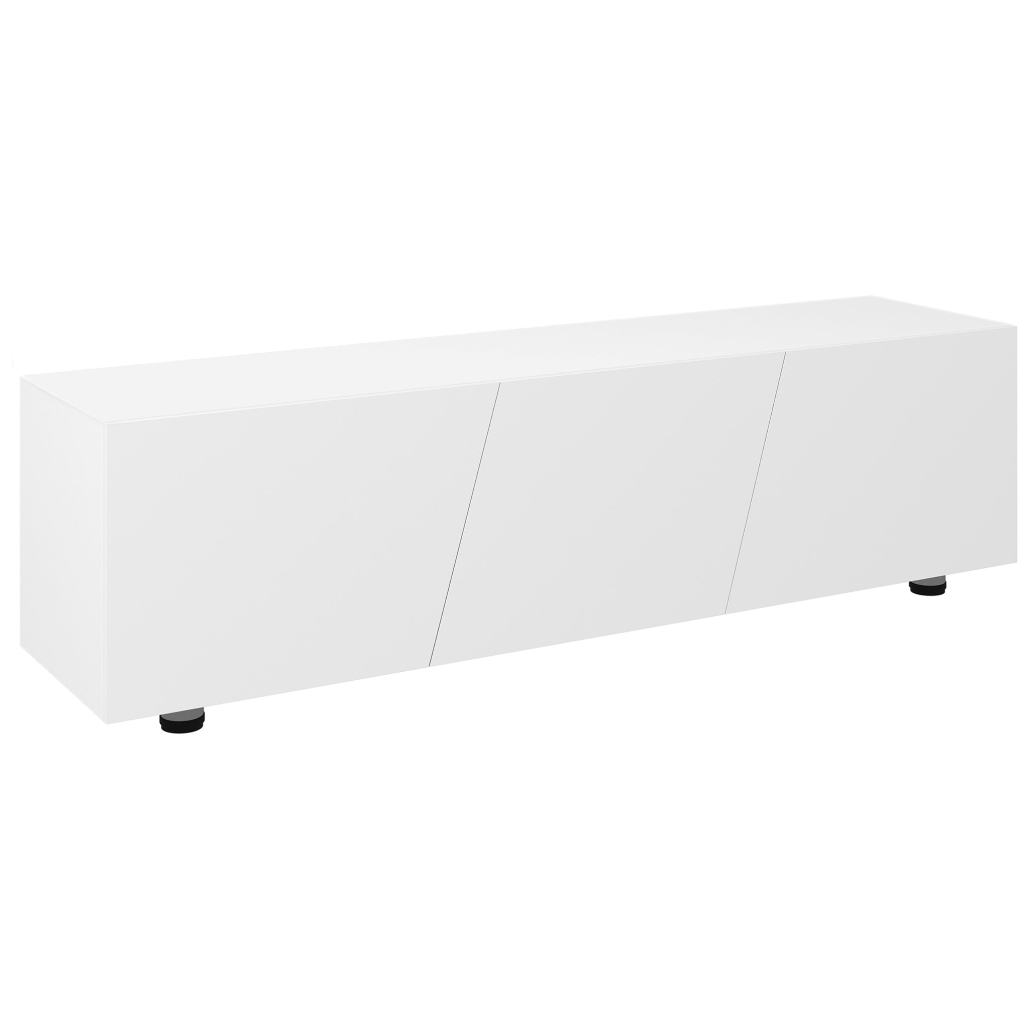 Meuble TV Banc TV style contemporain 3 portes abattantes panneaux blanc laqué