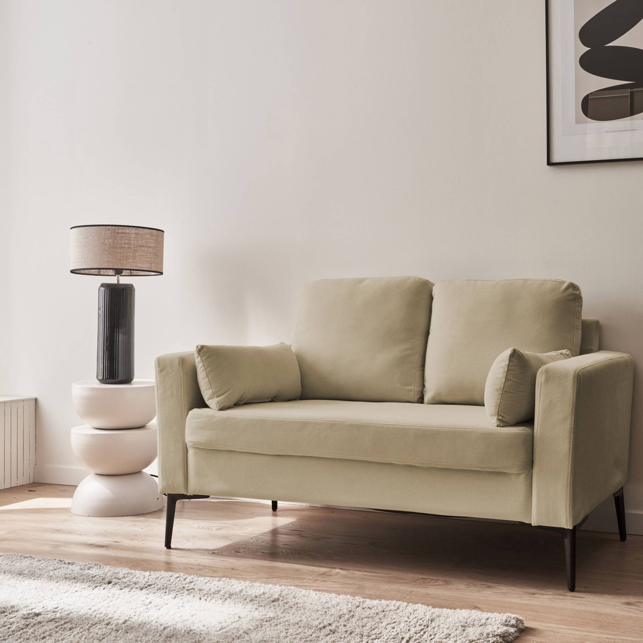 Canapé 2 places pieds métal velours côtelé BJORN