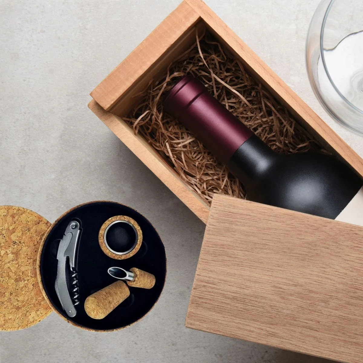 Coffret cadeau d'accessoires pour bouteille de vin 3 pièces avec boite en liège Fackelmann Gift