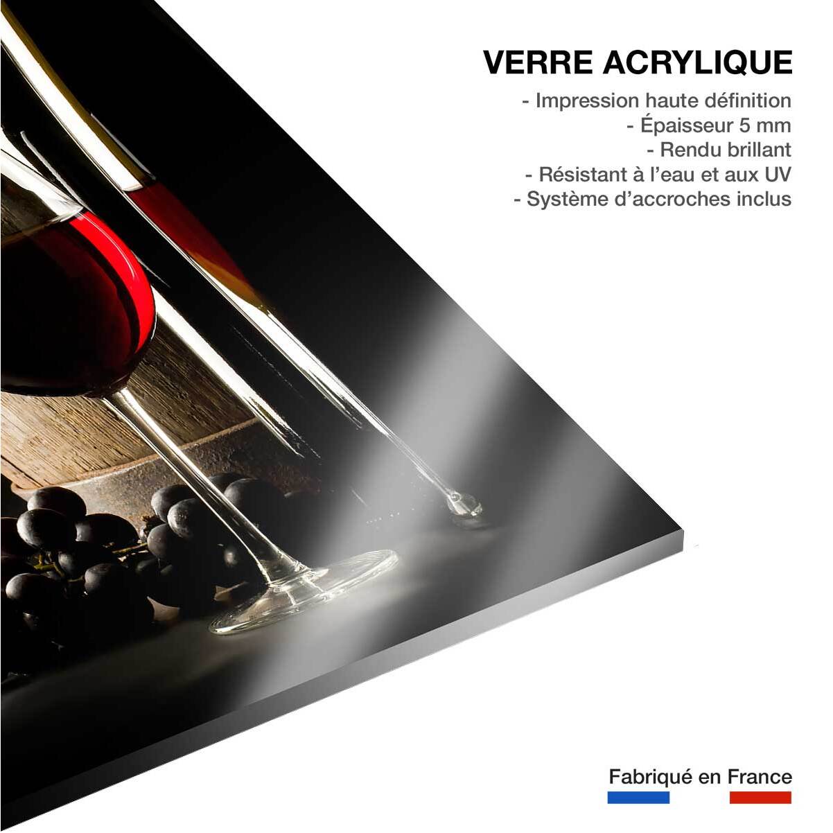 Tableau tonneau et verre de vin rouge Tableau plexiglas