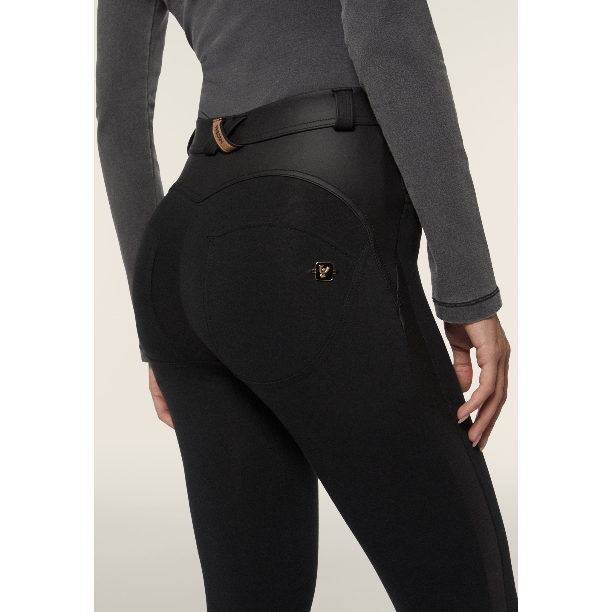 Jeggings WR.UP® vita alta con inserti similpelle laminata