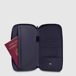 Piquadro Porta passaporto con zip, porta carte di credito e protezione RFID