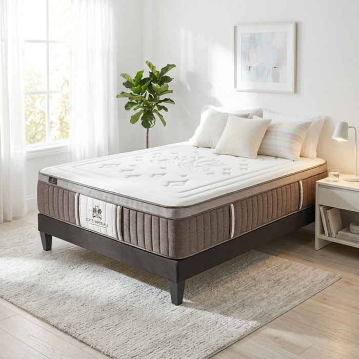Ensemble Matelas Suite Impériale & Sommier KIT15, 35 cm, Ressorts Ensachés, Micro-Ressorts et Mémoire de Forme, Technologie Tri-Lattes, Soutien Ferme