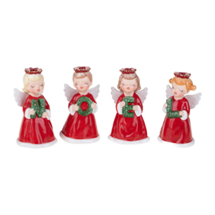 Set di 4 Porta Candele Angeli - Pezzi 1 - Colore Rosso - 7,4x13,3Hx6,6cm - Bianchi Dino