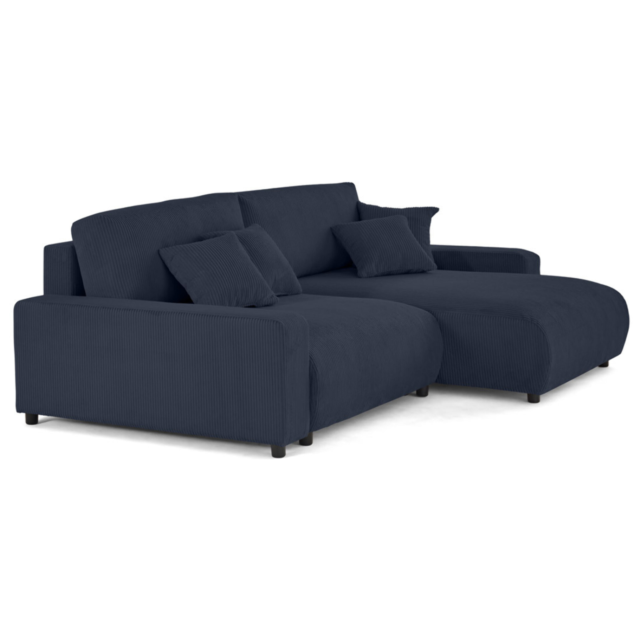 Pivoine - canapé d'angle 4 places réversible convertible avec 2 coffres en velours côtelé - Bleu nuit