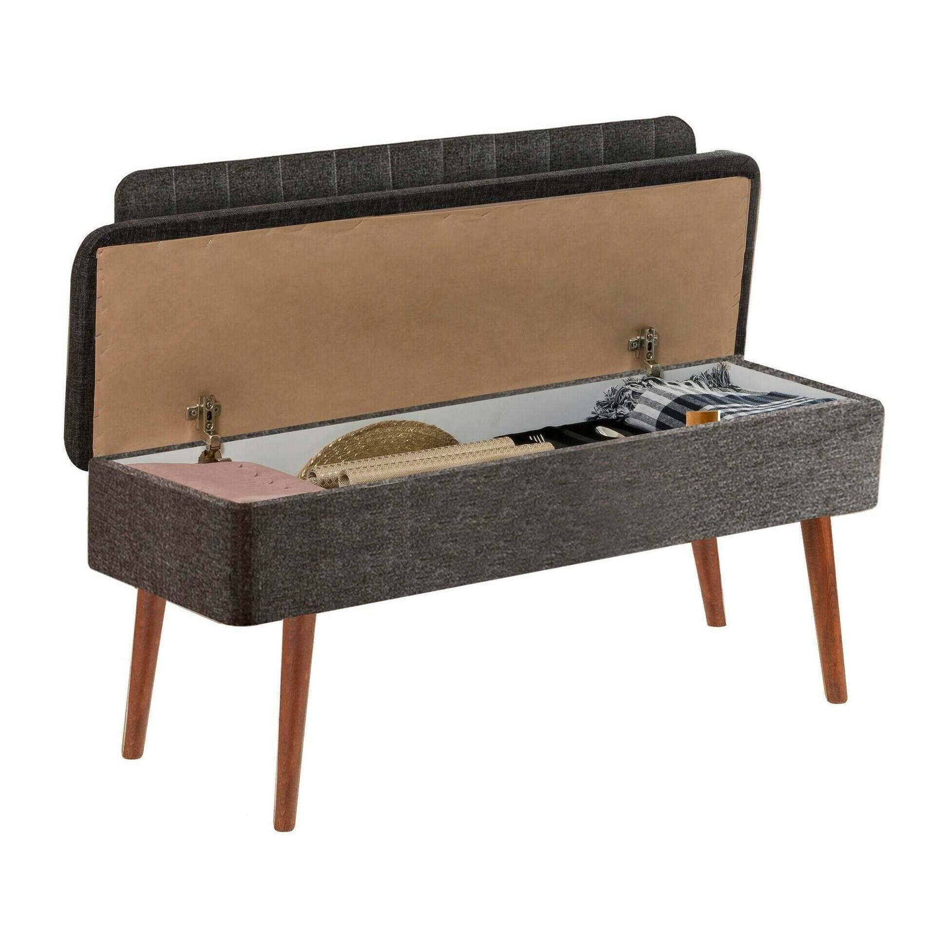 Panca Salento, Panchina multiuso, Seduta per ospiti, Cassapanca multifunzione, 90x39h40 cm, Noce e Antracite