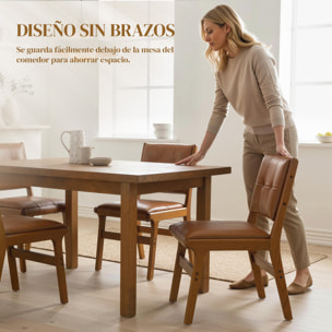 Pack de 2 Sillas de Comedor, Sillas de Cocinas Modernas, Tapizadas en PU, Asiento Acolchado, Patas de Madera, para Salón, Marrón
