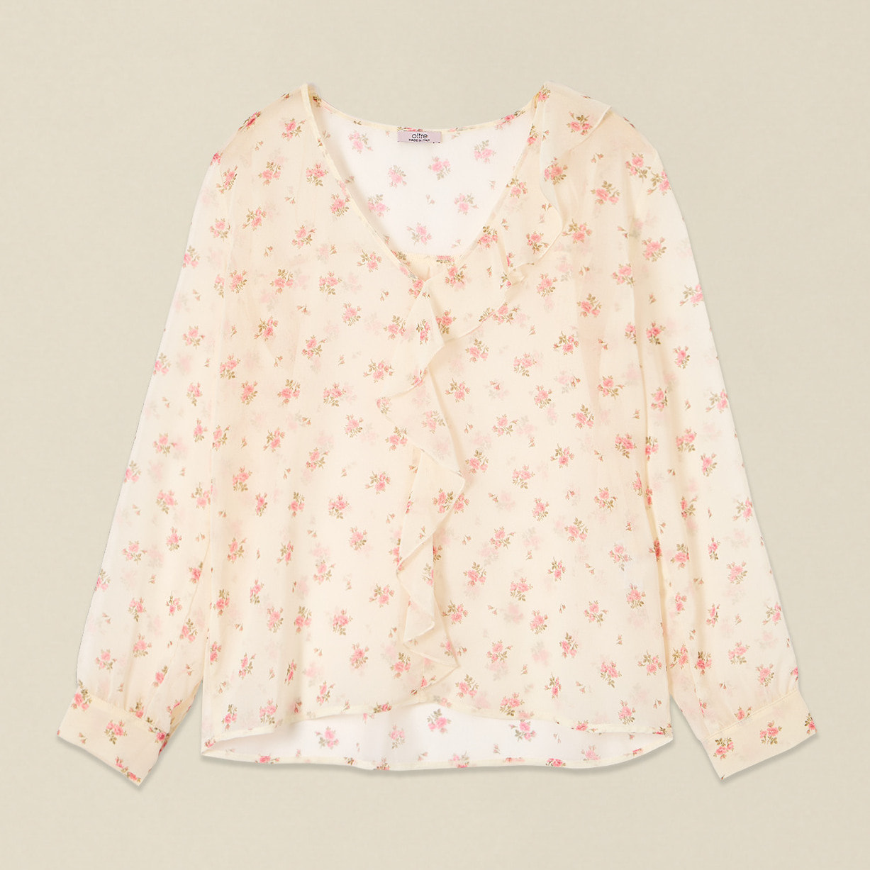 Oltre - Blusa fantasia con volant - Bianco