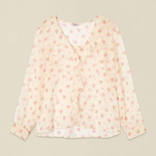 Oltre - Blusa fantasia con volant - Bianco