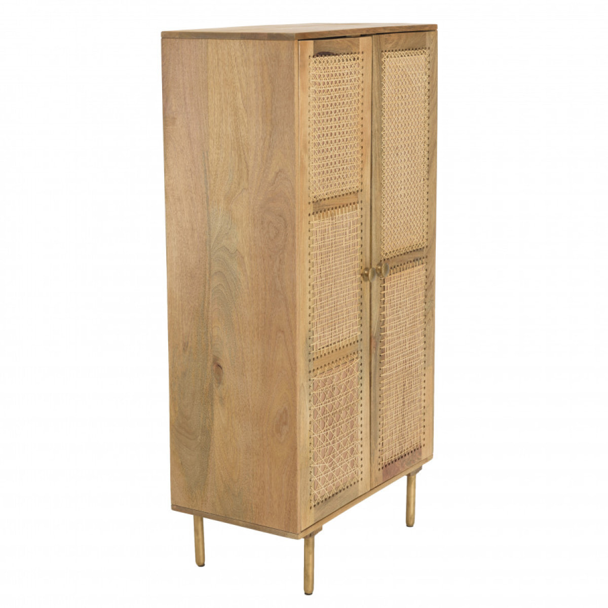 ISA - Meuble haut marron 2 portes bois de manguier cannage couleur naturelle