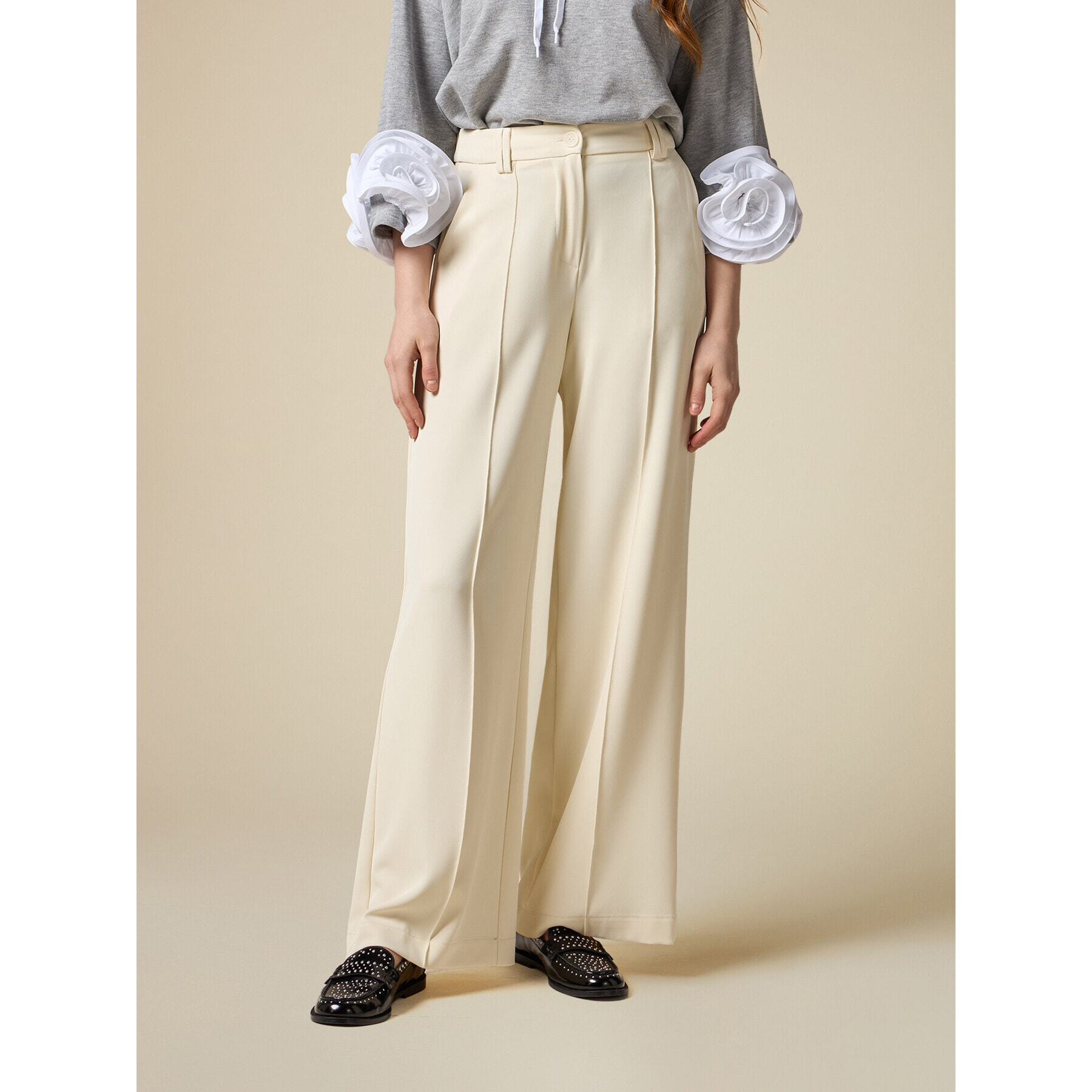 Oltre - Pantalones wide leg de cady - Blanco