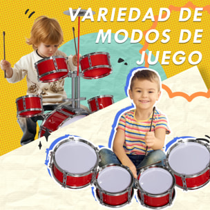 Batería Infantil con Taburete Batería para Niños de +3 Años con Tambores Bombo Platillo Pedal y Baquetas 68,5x37x84 cm Rojo