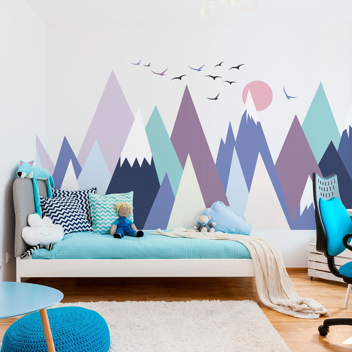 Stickers muraux enfants - Décoration chambre bébé - Autocollant Sticker mural géant enfant montagnes scandinaves BEYONKA