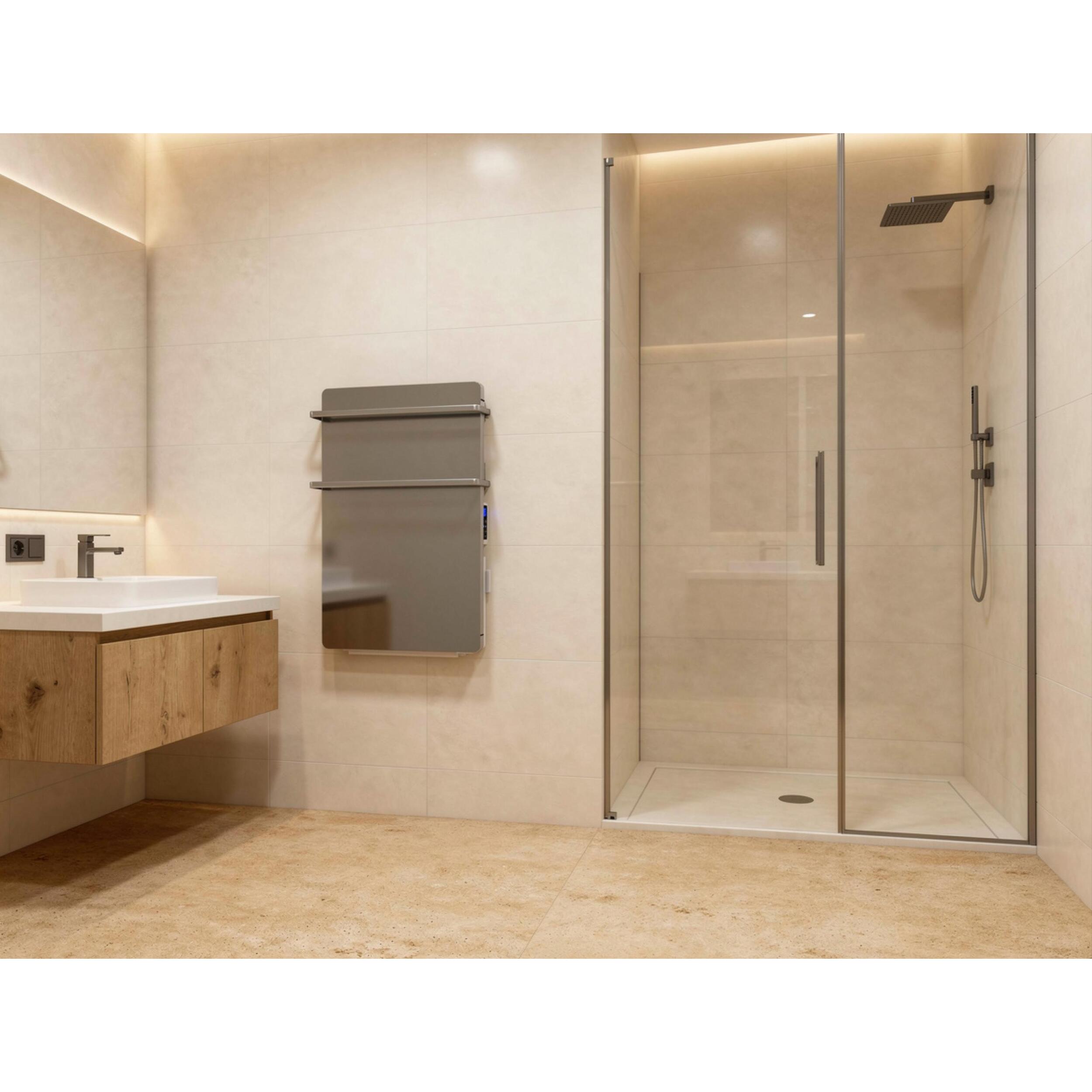 Toallero Calefactor Eléctrico 2000W cristal templado acabado en espejo y display LED ZAFIR V2000T LUX PURLINE