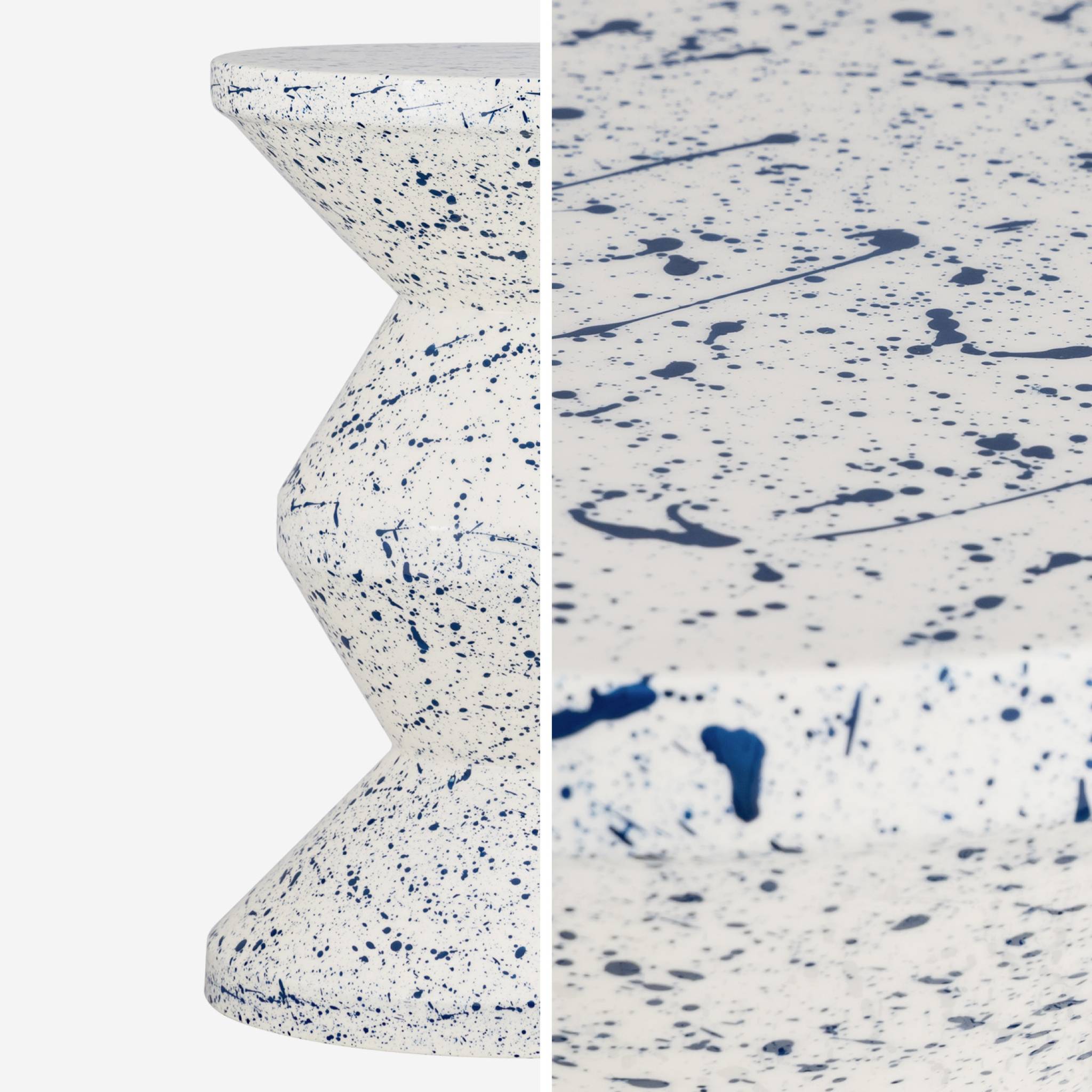 Table d'appoint. bout de canapé. table de chevet acier émaillé. motif moucheté bleu Ø33 x H 47cm - Zina