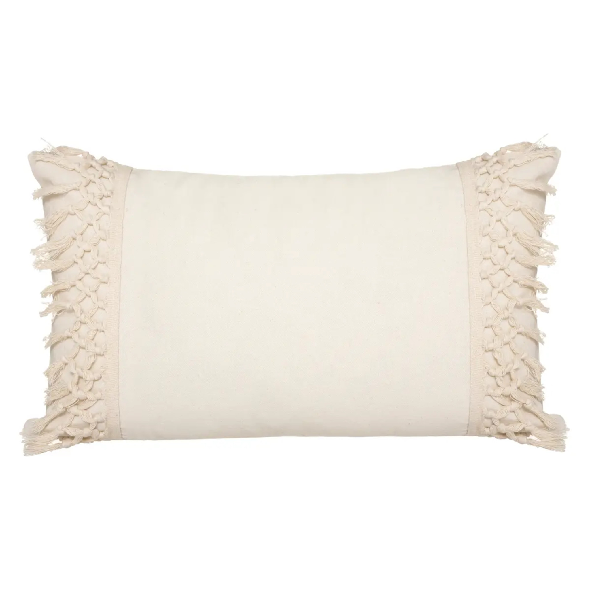 Coussin "Macra" en macramé blanc ivoire 30x50cm
