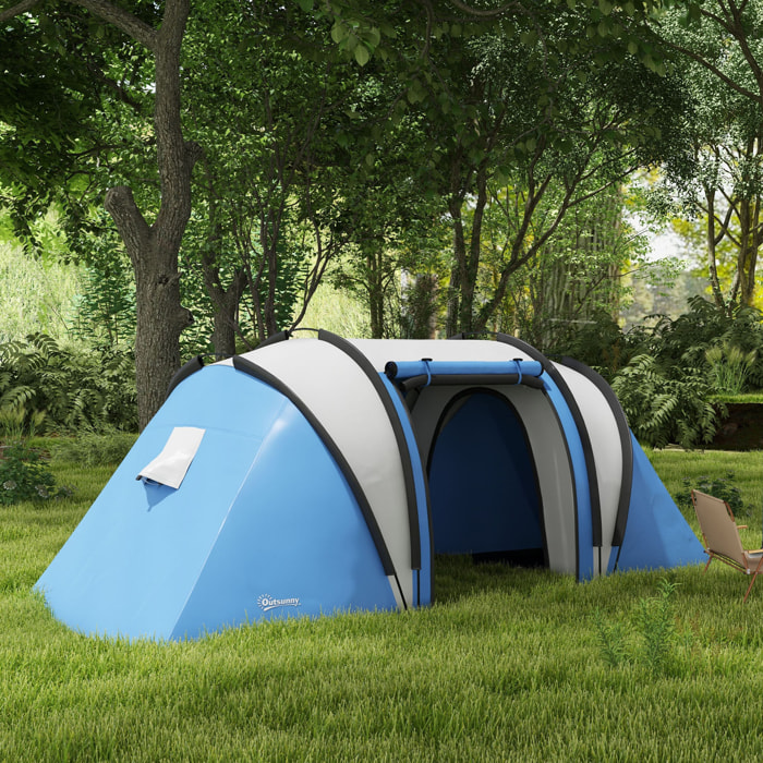 Tente de camping familiale 4-5 pers. 2 chambres 3 fenêtres sac bleu