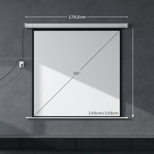 Écran de projection motorisé home-cinéma format 1:1 85 pouces 4K HD avec télécommande blanc noir