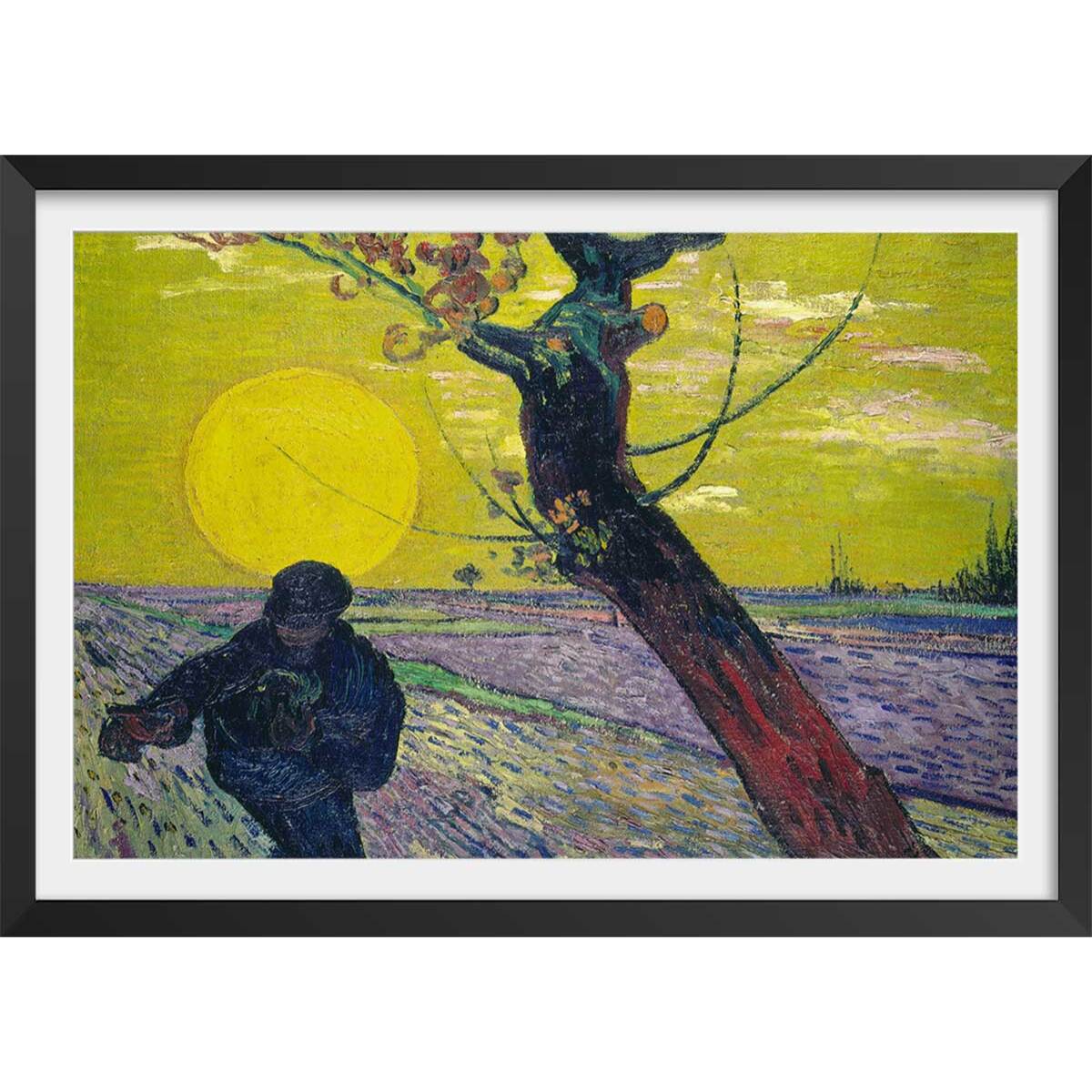 Poster Le semeur au soleil couchant - Vincent Van Gogh Affiche sous cadre noir