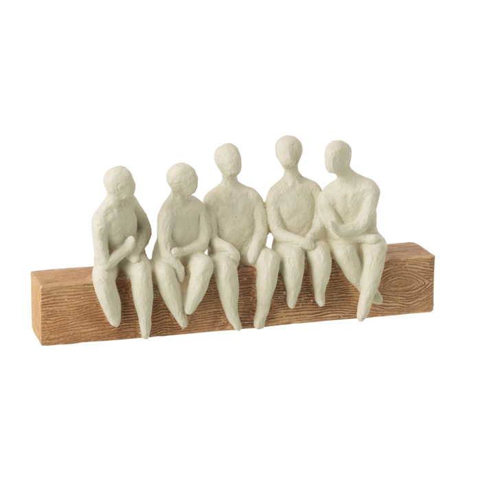 J-Line Figurine Groupe de Personnes Assises- polyrésine - blanc cassé/naturel