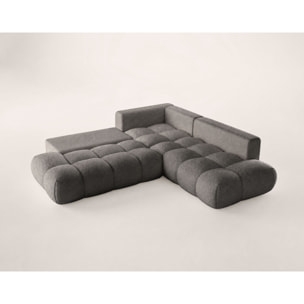 Yulin - Canapé d'angle L 5 places convertible avec coffre en tissu bouclette - Gris
