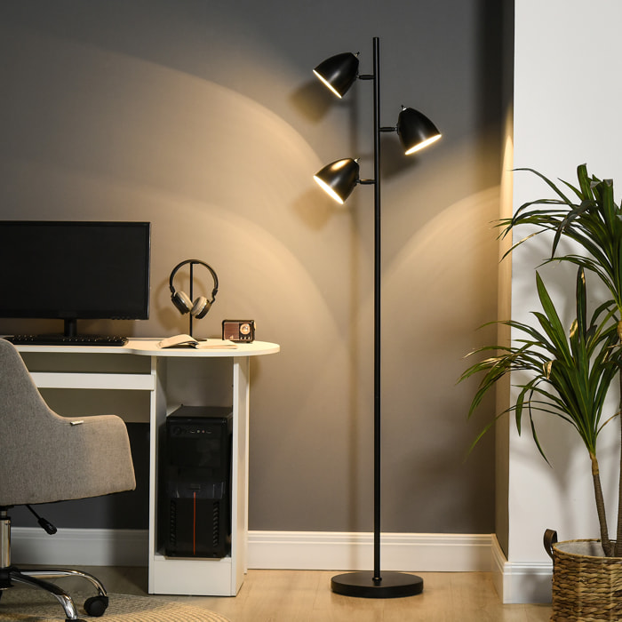 Lampadaire design industriel 3 ampoules max. 40 W abats-jours orientables acier noir