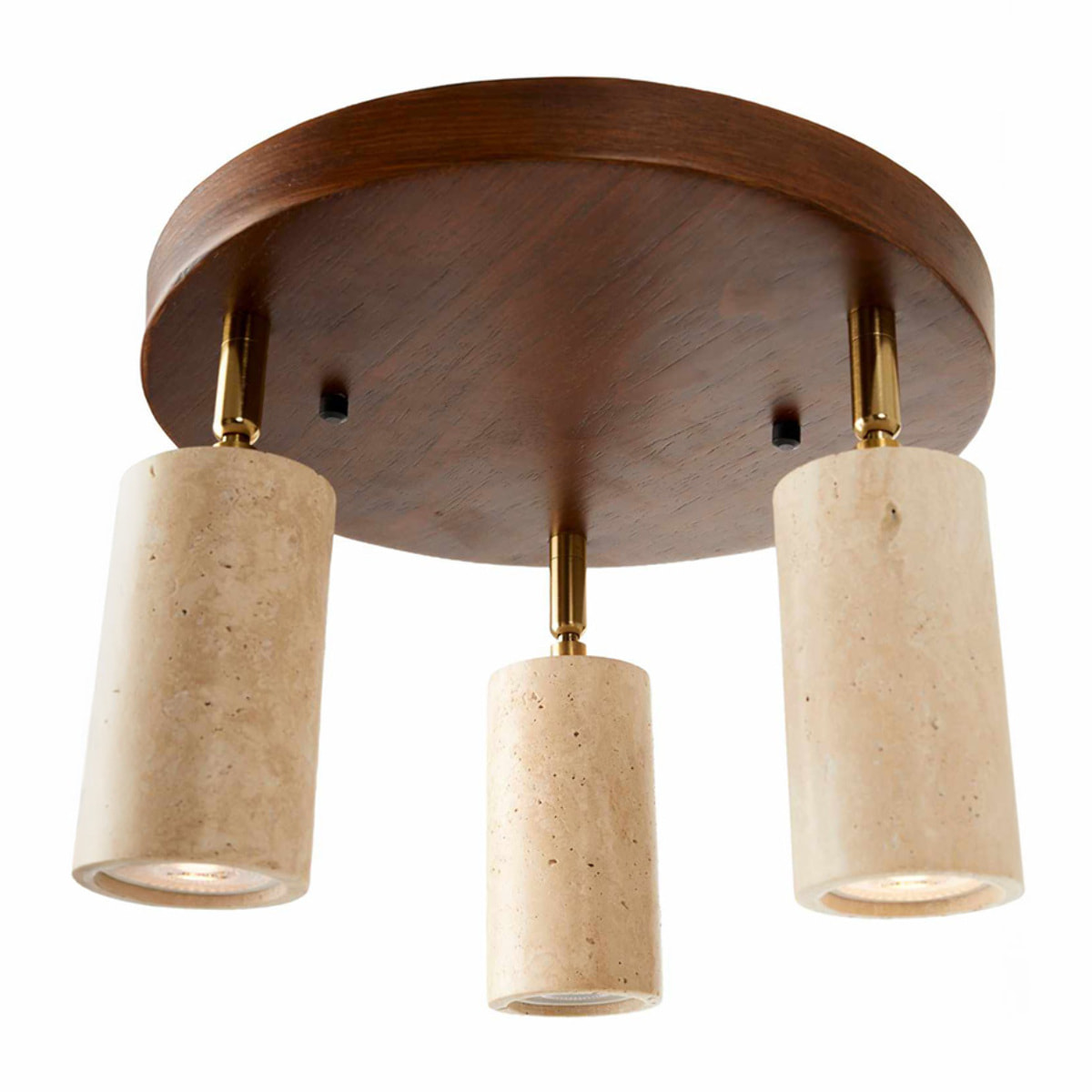 Luminaire rond avec 3 spots orientables en travertin et effet bois TIVOLI