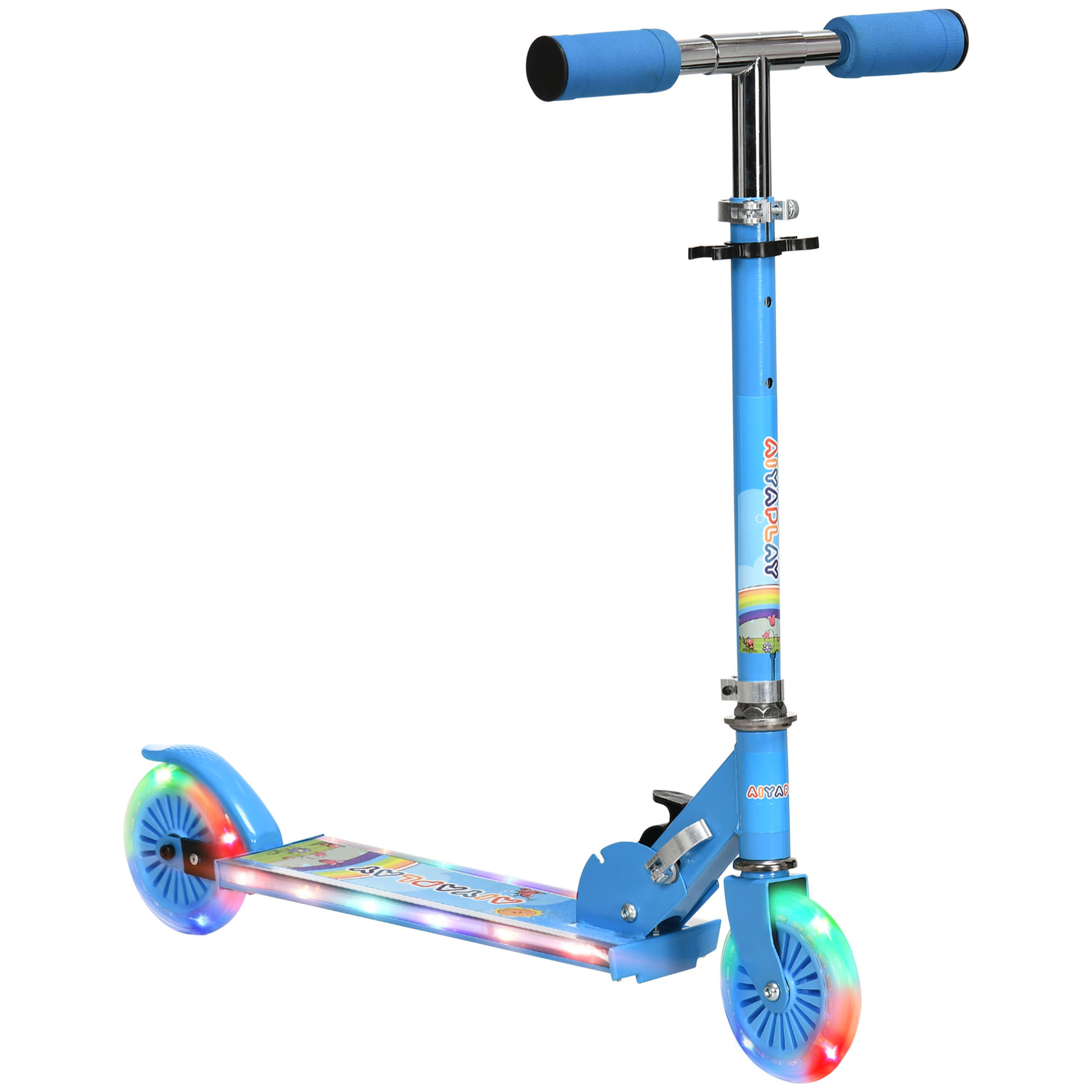 Patinete para Niños Plegable Patinete Infantil con Luces Música 4 Altura Ajustable Ruedas Brillantes Pedal LED para 3-7 Años Carga 50 kg 67x32x65-78 cm Azul