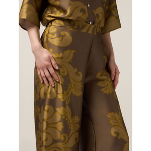 Oltre - Pantaloni palazzo in raso fantasia - Marrone