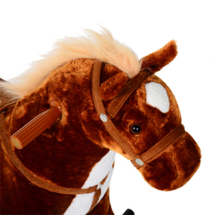 Cheval debout mobile en peluche effets sonores hennissement galop selle marron