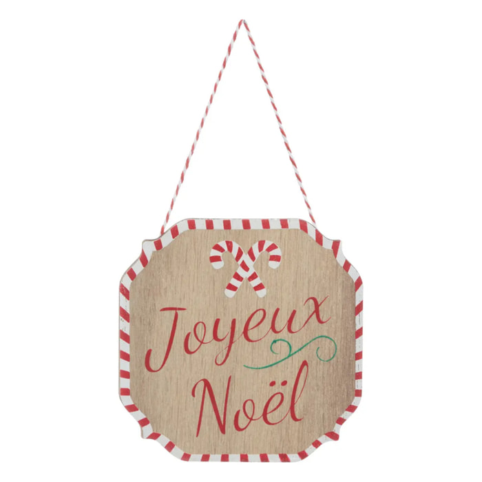 Décoration de sapin en bois panneau Joyeux Noël rouge blanc 10cm