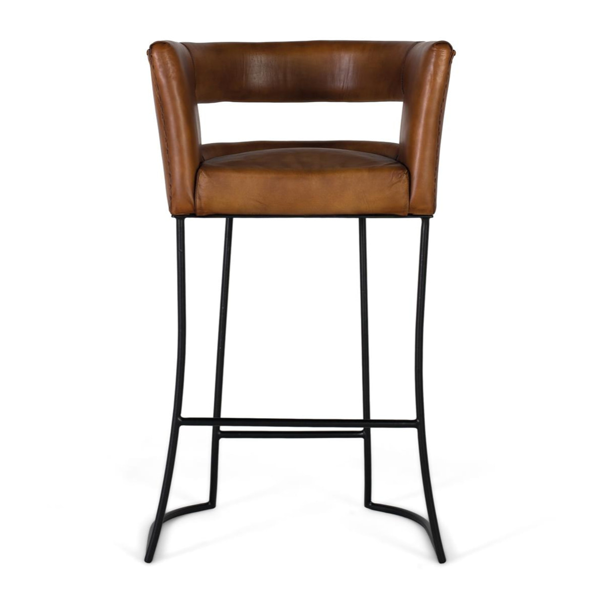 Tabouret en cuir et fer 60cm style industriel vintage