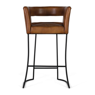Tabouret en cuir et fer 60cm style industriel vintage