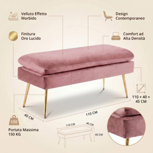 Panca Contenitore Imbottita in Effetto Velluto con Ampio Vano Portaoggetti, Seduta Confortevole e Gambe in Acciaio, Design Moderno per Camera da Letto, Ingresso e Soggiorno